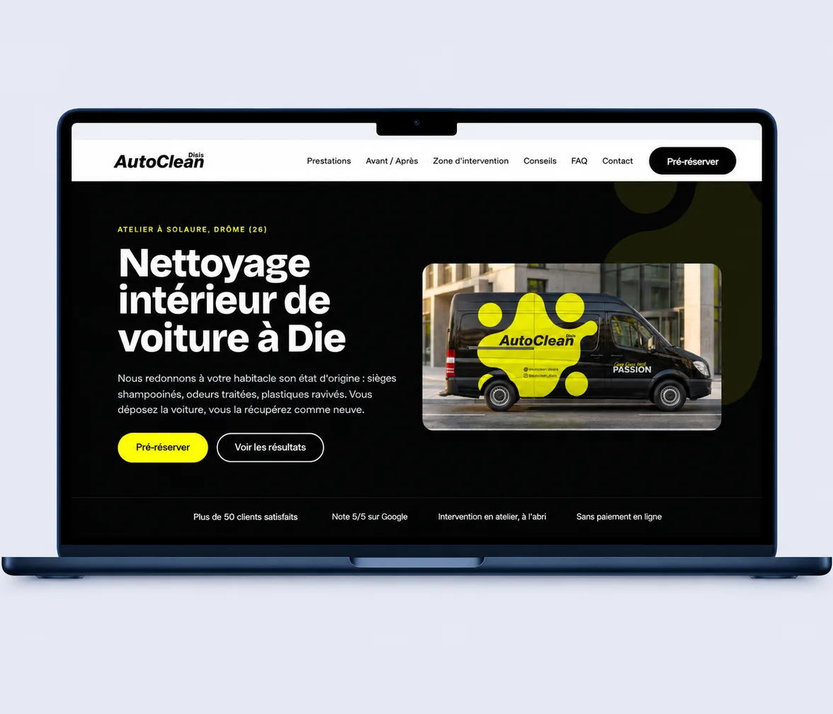 Site AutoClean Diois, nettoyage automobile à Die, créé par Aura Production