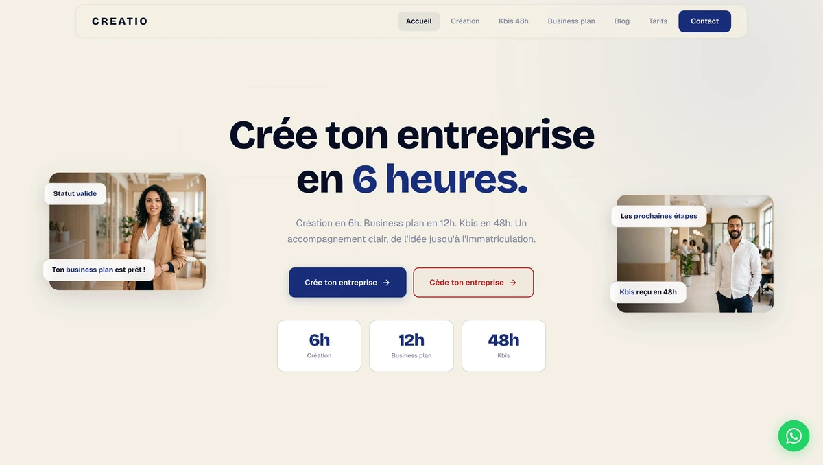 Site Creatio France création entreprise par Aura Production